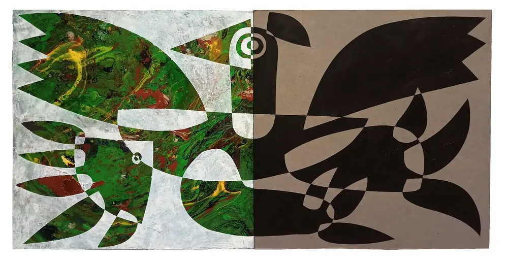 Artwork titled "Pajaro" made with synthetic enamelled paint, laminate, cardboard in the year 2022 by Juan Diego Miguel