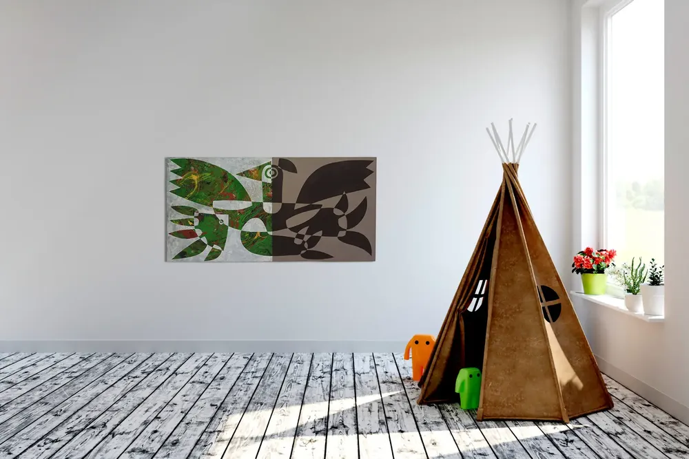 Artwork titled "Pajaro" made with synthetic enamelled paint, laminate, cardboard in the year 2022 by Juan Diego Miguel