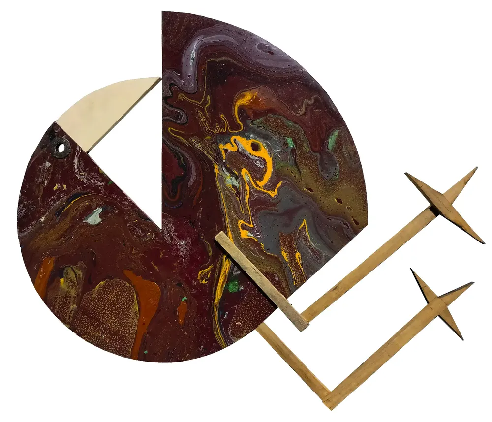 Artwork titled "Pajaro suicida" made with synthetic enamelled paint, laminate, wood in the year 2022 by Juan Diego Miguel