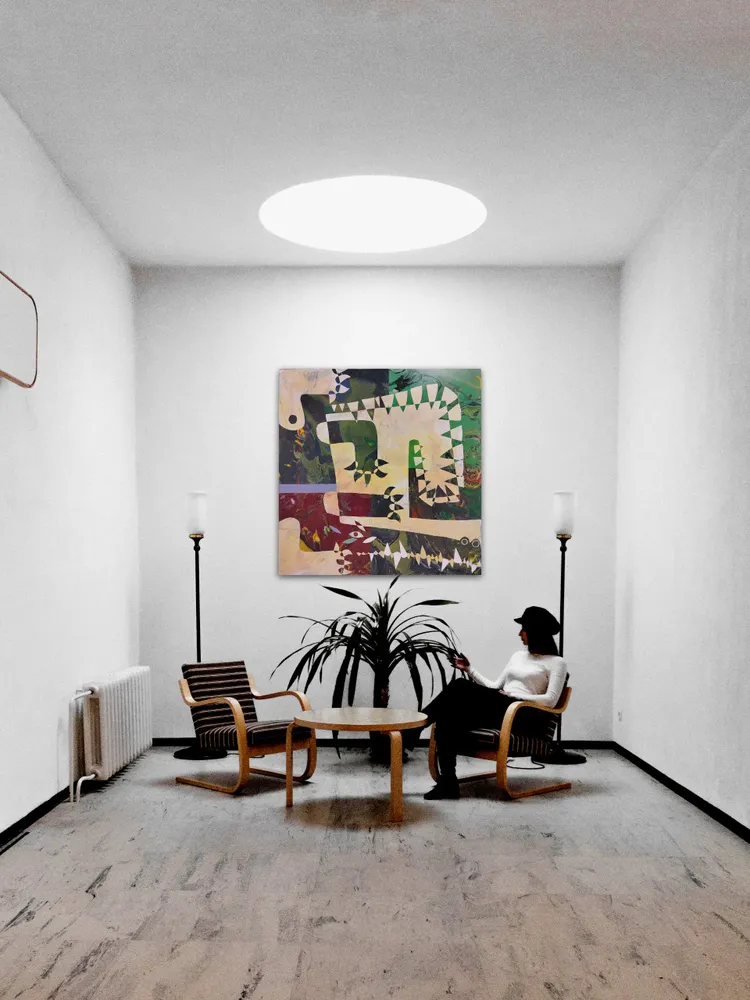 Artwork titled "Cocodrilo" made with synthetic enamelled paint, laminate in the year 2023 by Juan Diego Miguel