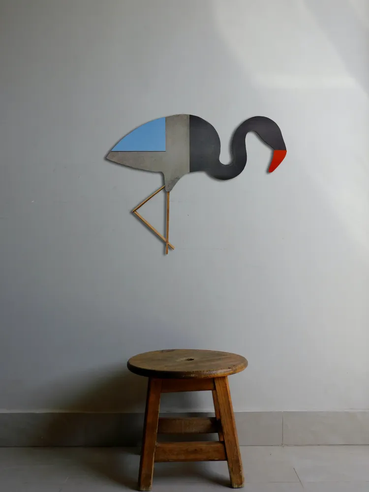 Artwork titled "Flamenco B" made with synthetic enamelled paint, cardboard, laminate, wood in the year 2023 by Juan Diego Miguel