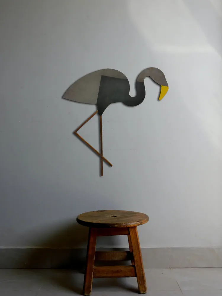 Artwork titled "Flamenco C" made with synthetic enamelled paint, cardboard, laminate, wood in the year 2023 by Juan Diego Miguel