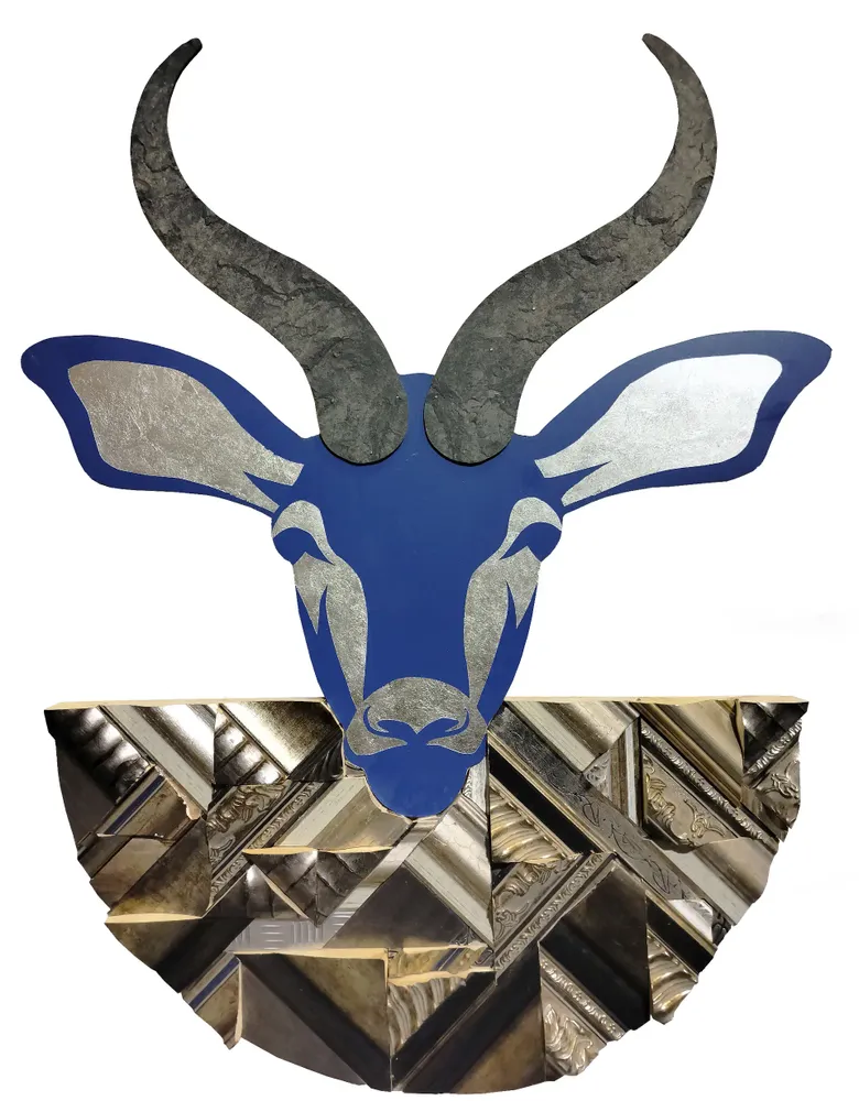 Artwork titled "Sr. Gacela" made with bakelite, silver leaf, laminate, frames in the year 2023 by Juan Diego Miguel