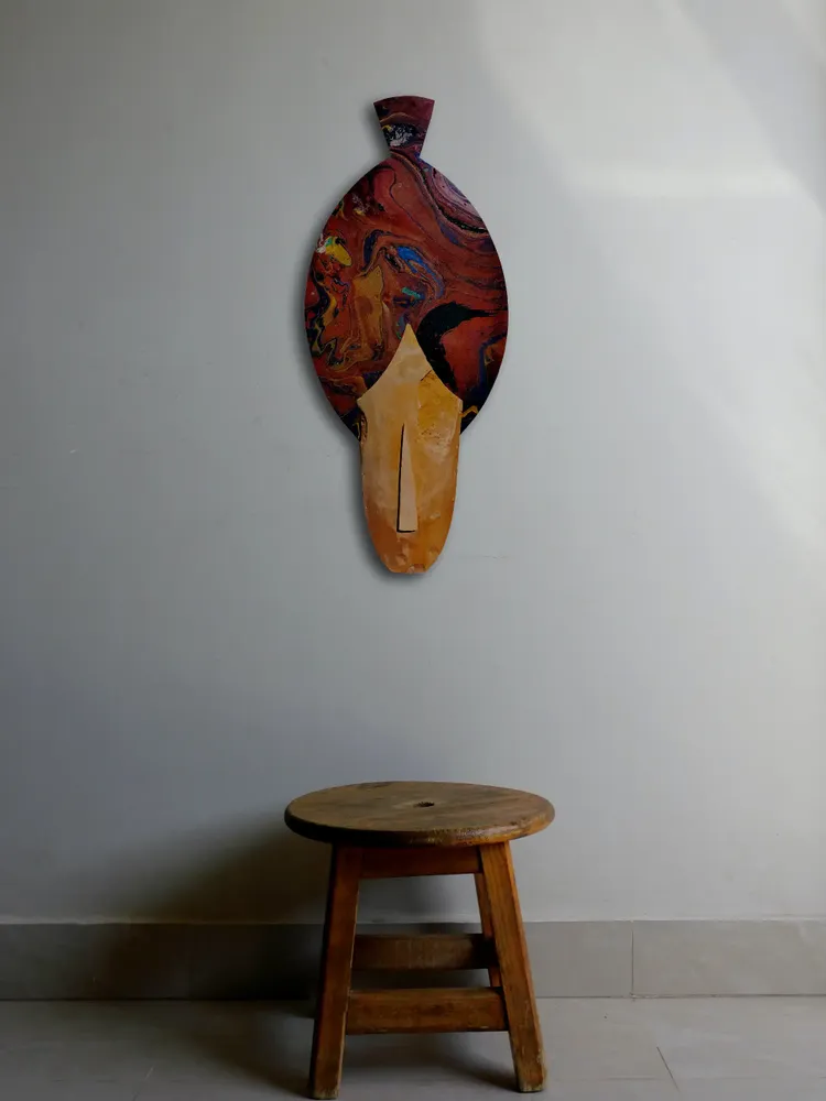 Artwork titled "Pelirroja" made with synthetic enamelled paint, laminate, ceramic, brass in the year 2023 by Juan Diego Miguel