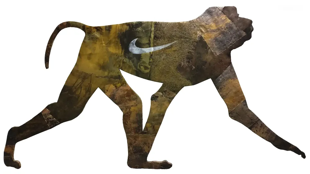 Artwork titled "Mono" made with oil painting, copper, brass, iron in the year 2023 by Juan Diego Miguel