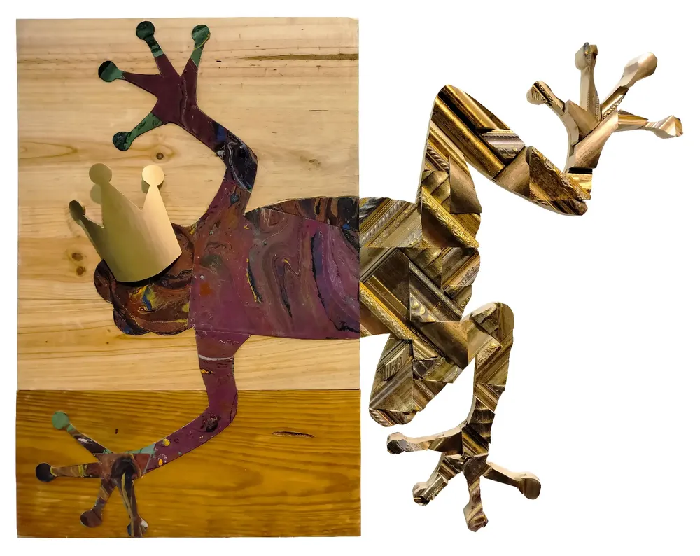Artwork titled "Principe" made with synthetic enamelled paint, plastic, laminate, wood, frames in the year 2023 by Juan Diego Miguel