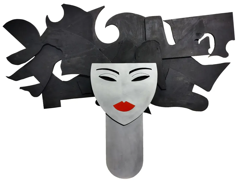 Artwork titled "Irene despeinada" made with synthetic enamelled paint, plywood, aluminum, laminate in the year 2023 by Juan Diego Miguel