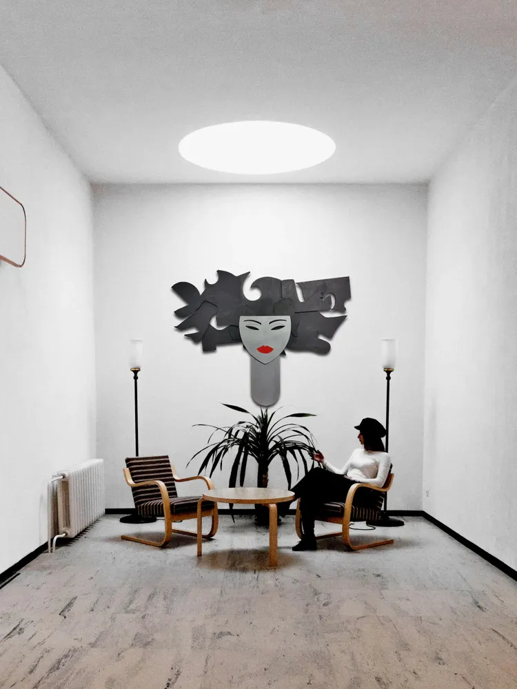 Artwork titled "Irene despeinada" made with synthetic enamelled paint, plywood, aluminum, laminate in the year 2023 by Juan Diego Miguel