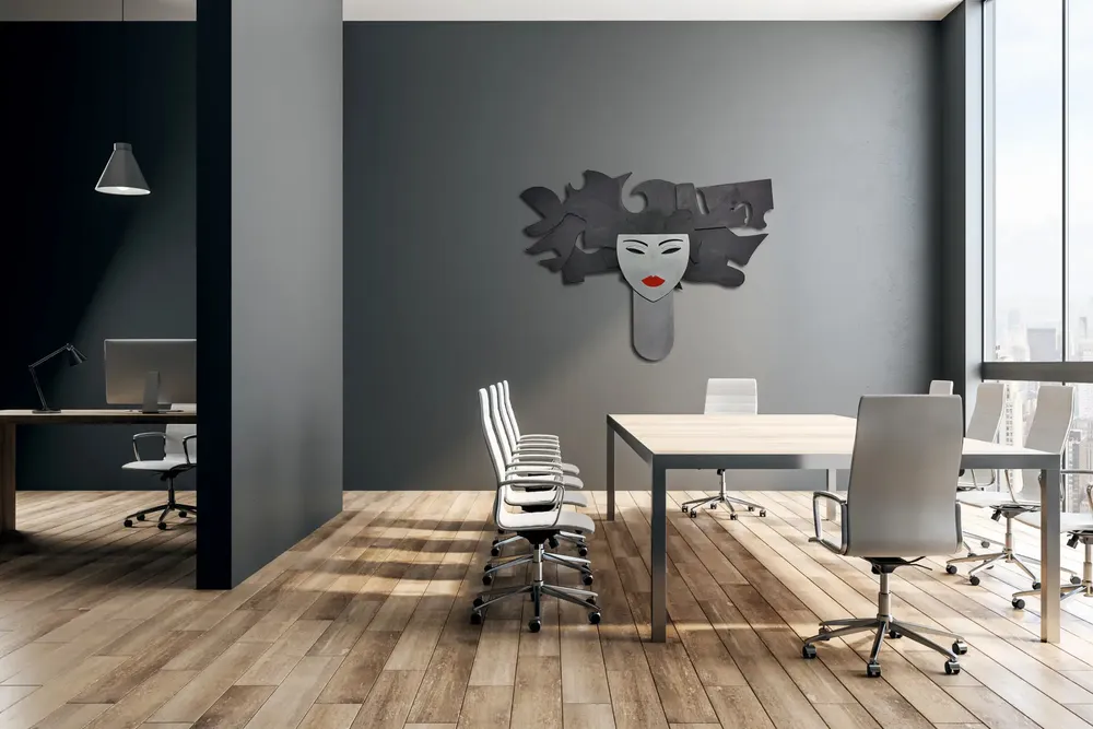 Artwork titled "Irene despeinada" made with synthetic enamelled paint, plywood, aluminum, laminate in the year 2023 by Juan Diego Miguel