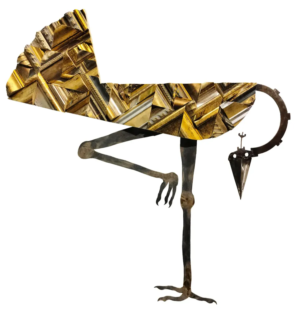 Artwork titled "Pajaro" made with frames, bakelite, iron in the year 2023 by Juan Diego Miguel