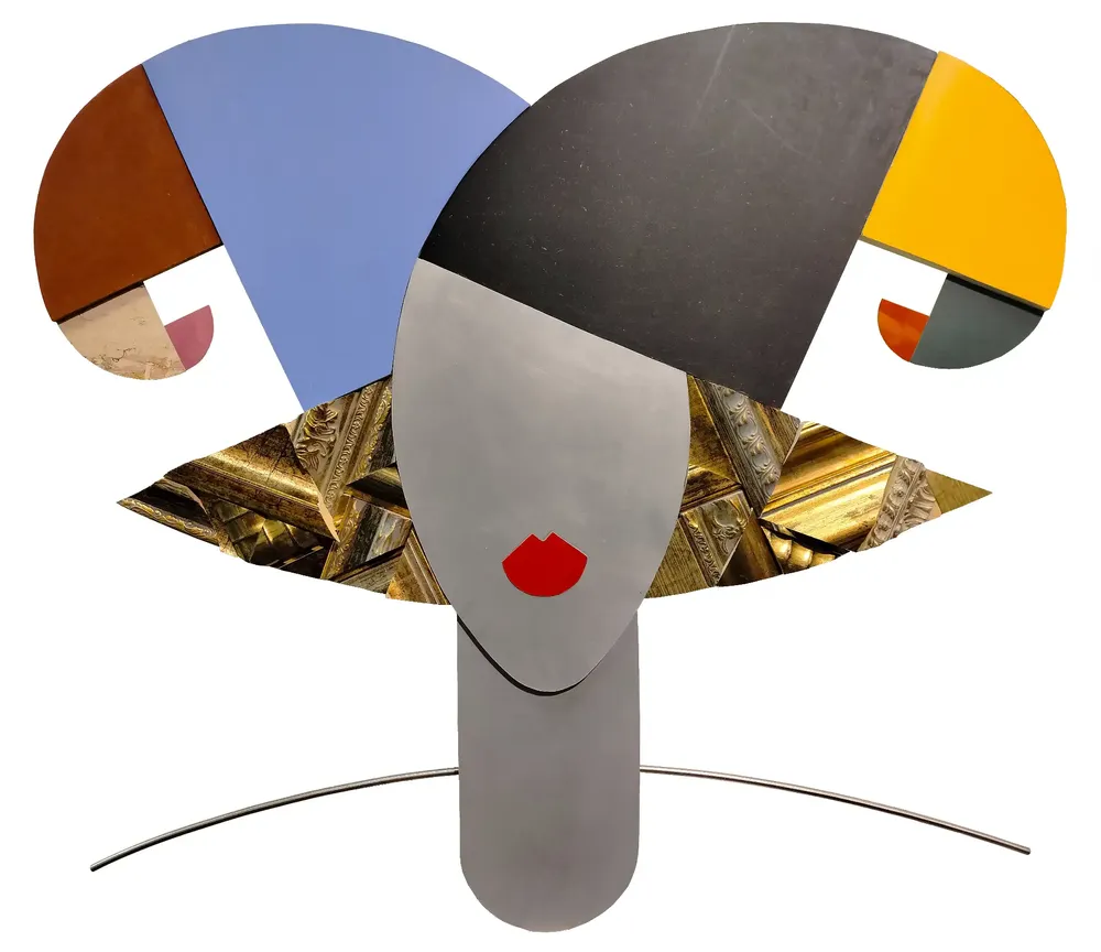 Artwork titled "Dos espirales" made with mdf, laminate, frames, aluminum, stainless steel in the year 2023 by Juan Diego Miguel