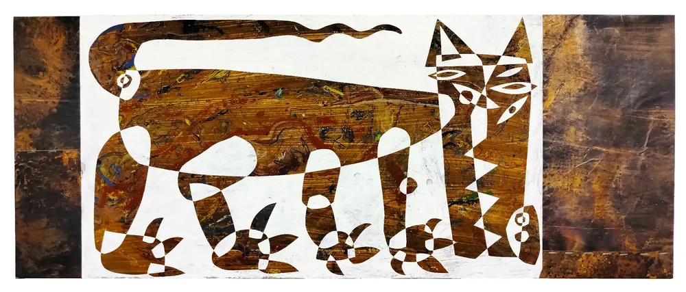 Artwork titled "Perro" made with copper, synthetic enamelled paint, laminate in the year 2023 by Juan Diego Miguel