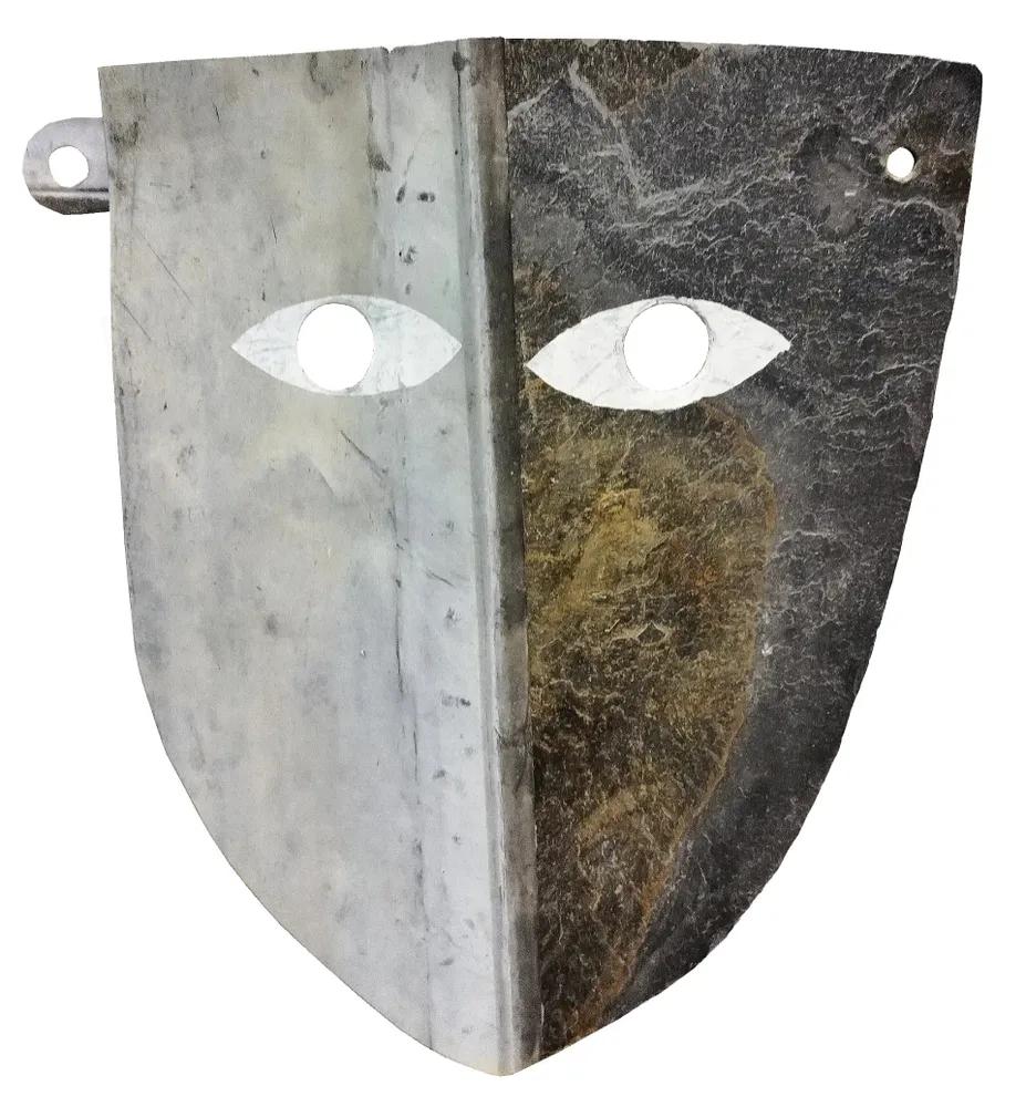 Artwork titled "Careta" made with synthetic enamelled paint, zinc, slate stone in the year 2023 by Juan Diego Miguel