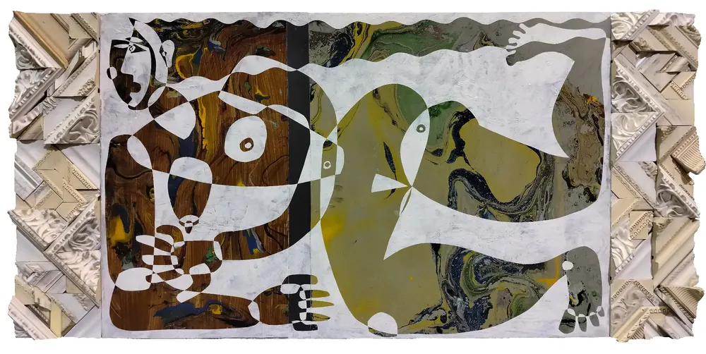 Artwork titled "Nadadora" made with synthetic enamelled paint, laminate, frames in the year 2023 by Juan Diego Miguel