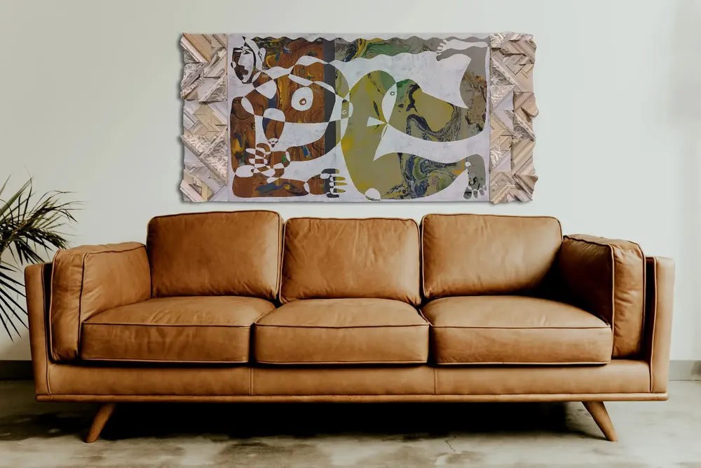Artwork titled "Nadadora" made with synthetic enamelled paint, laminate, frames in the year 2023 by Juan Diego Miguel