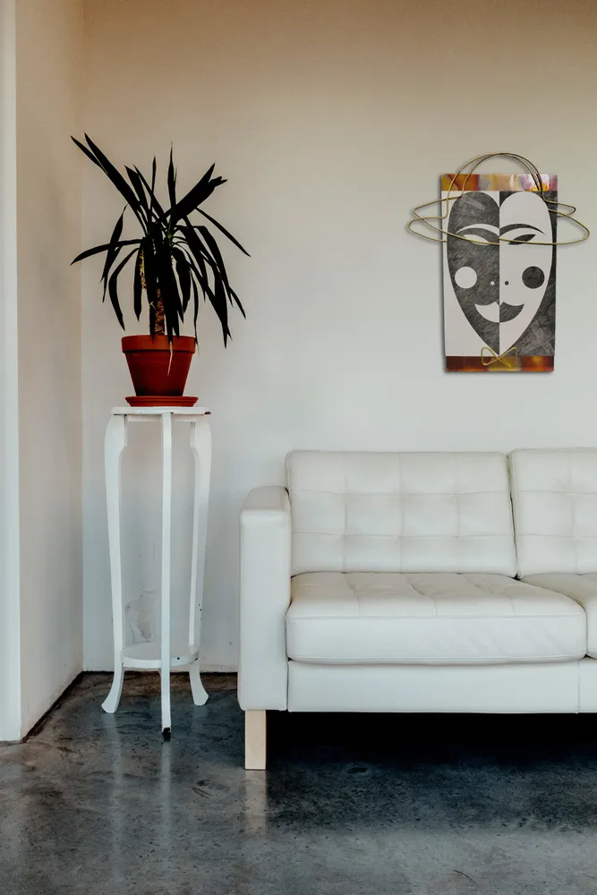 Artwork titled "Enmascarado" made with graphite, paper, copper, brass in the year 2023 by Juan Diego Miguel