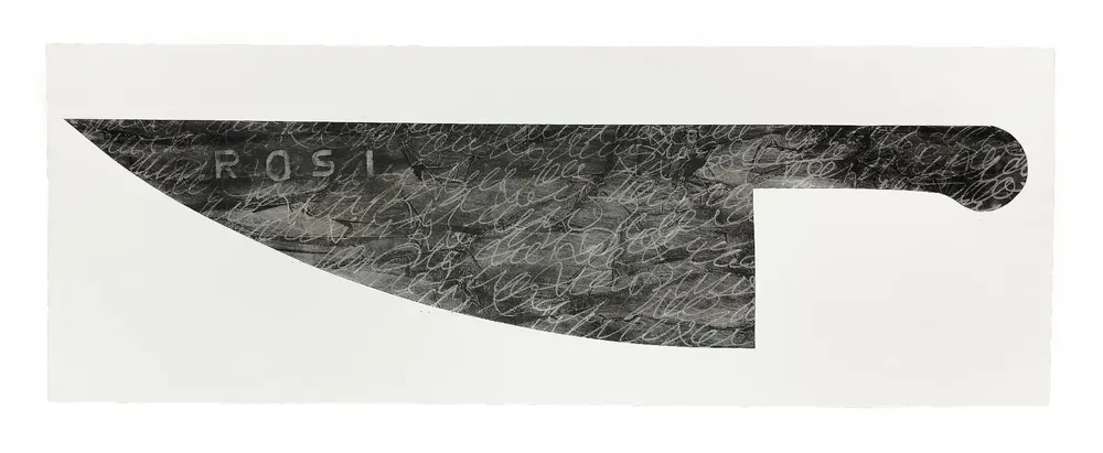 Artwork titled "Obituario de Rosi" made with graphite, paper in the year 2023 by Juan Diego Miguel