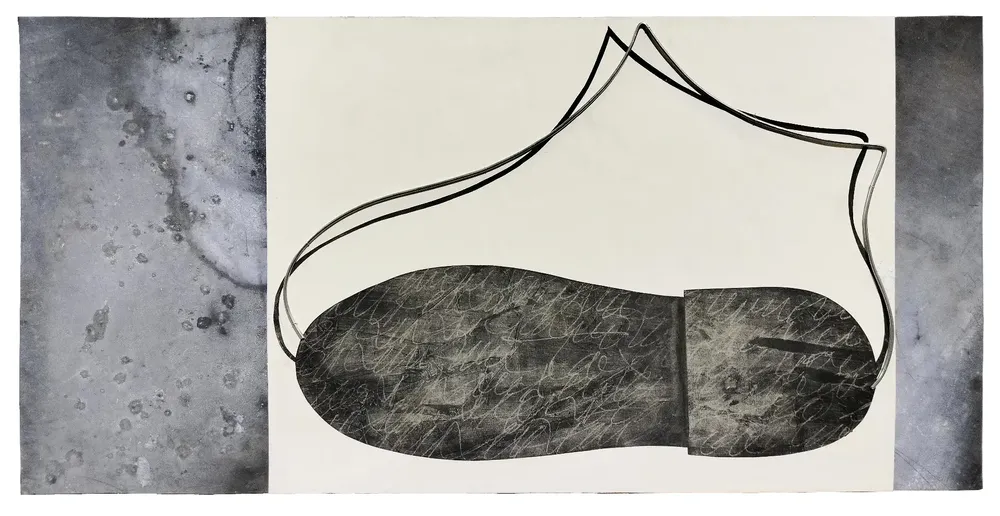 Artwork titled "Bota" made with graphite, paper, aluminum, zinc in the year 2023 by Juan Diego Miguel