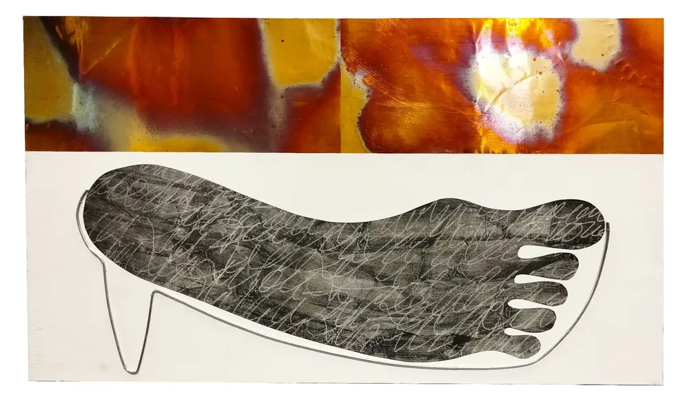 Artwork titled "Zapatito" made with graphite, paper, aluminum, copper in the year 2023 by Juan Diego Miguel
