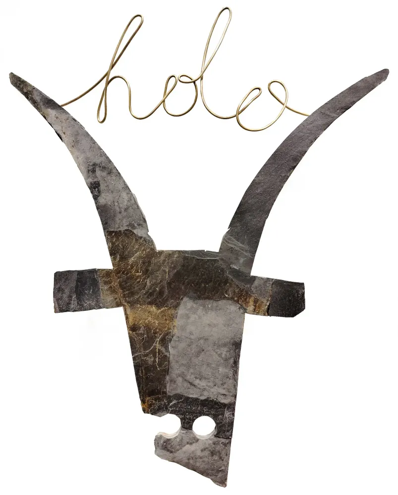 Artwork titled "Hola cabra" made with slate stone, brass in the year 2023 by Juan Diego Miguel