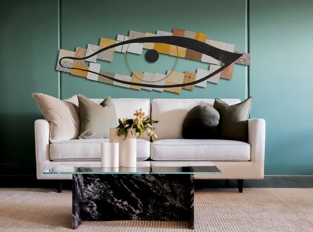 Artwork titled "Te ve" made with synthetic enamelled paint, laminate, brass in the year 2023 by Juan Diego Miguel