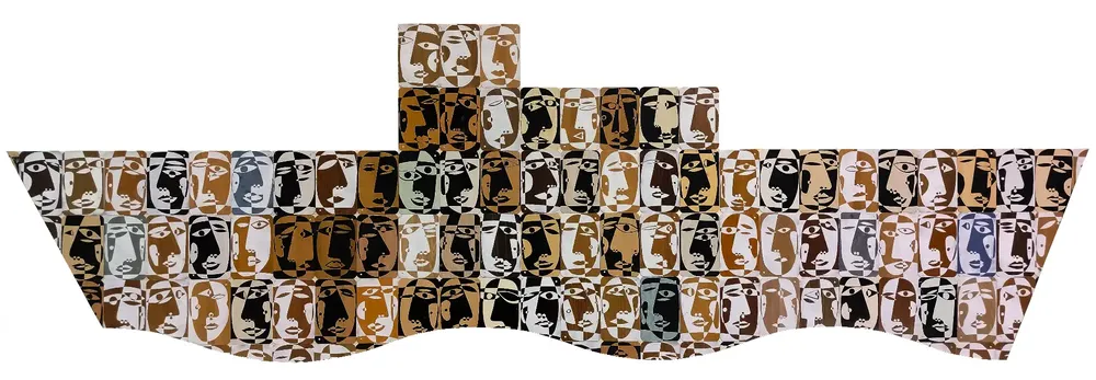 Artwork titled "Una patera" made with synthetic enamelled paint, laminate, plywood in the year 2023 by Juan Diego Miguel