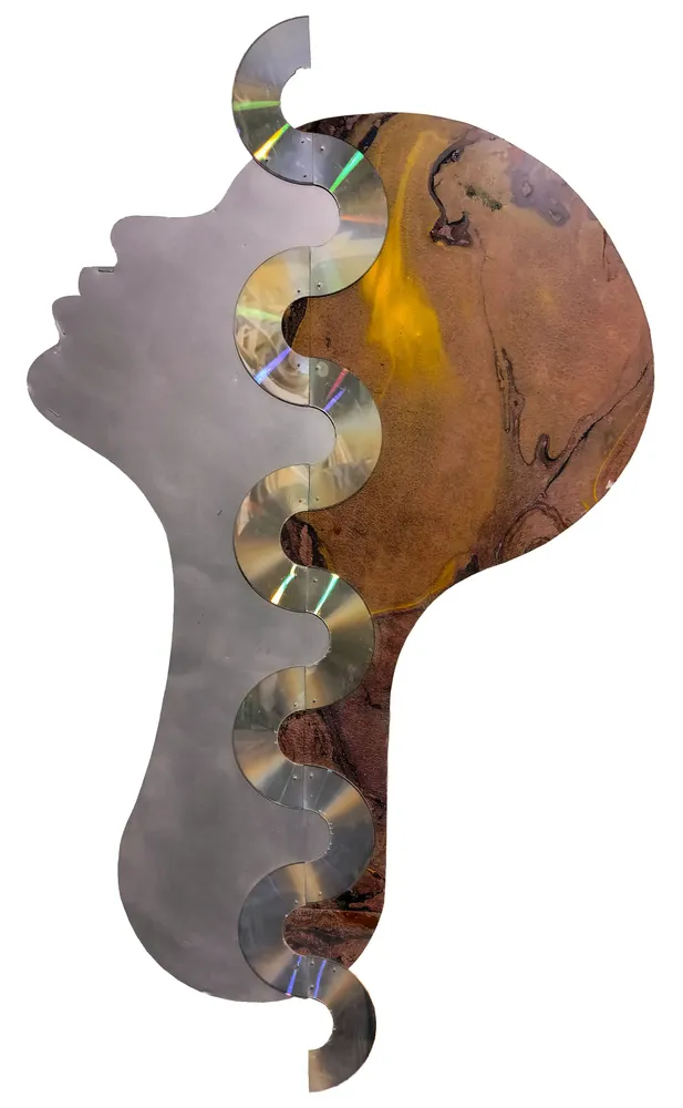 Artwork titled "Mirando estrellas" made with vinyl, synthetic enamelled paint, laminate, iron, aluminum in the year 2023 by Juan Diego Miguel