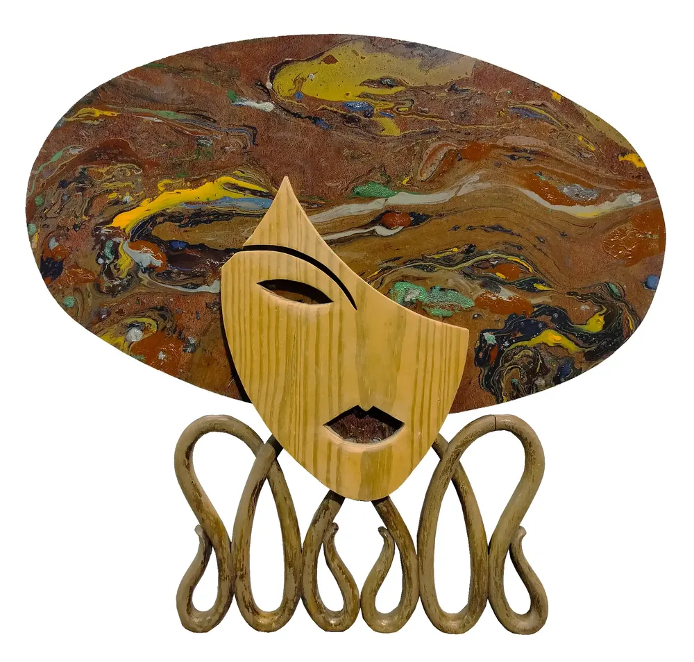 Artwork titled "Perro" made with rubber, iron, wood, graphite, brass in the year 2024 by Juan Diego Miguel