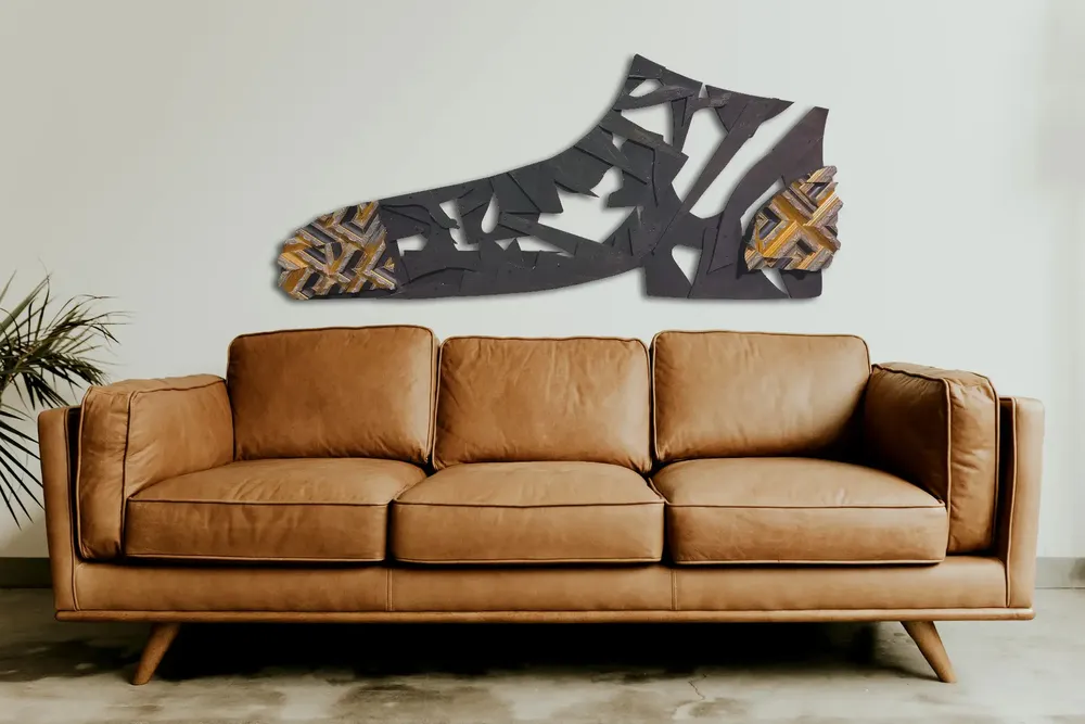 Artwork titled "Botin" made with synthetic enamelled paint, plywood, frames in the year 2023 by Juan Diego Miguel