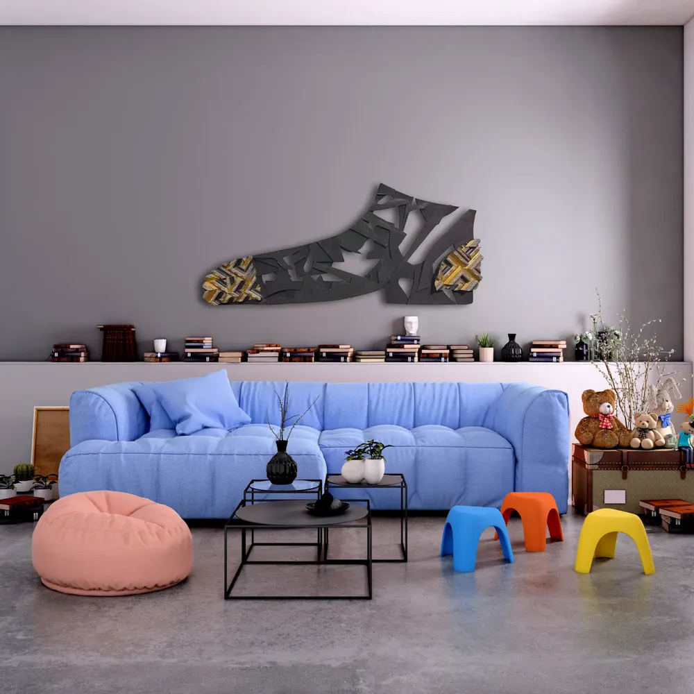 Artwork titled "Botin" made with synthetic enamelled paint, plywood, frames in the year 2023 by Juan Diego Miguel