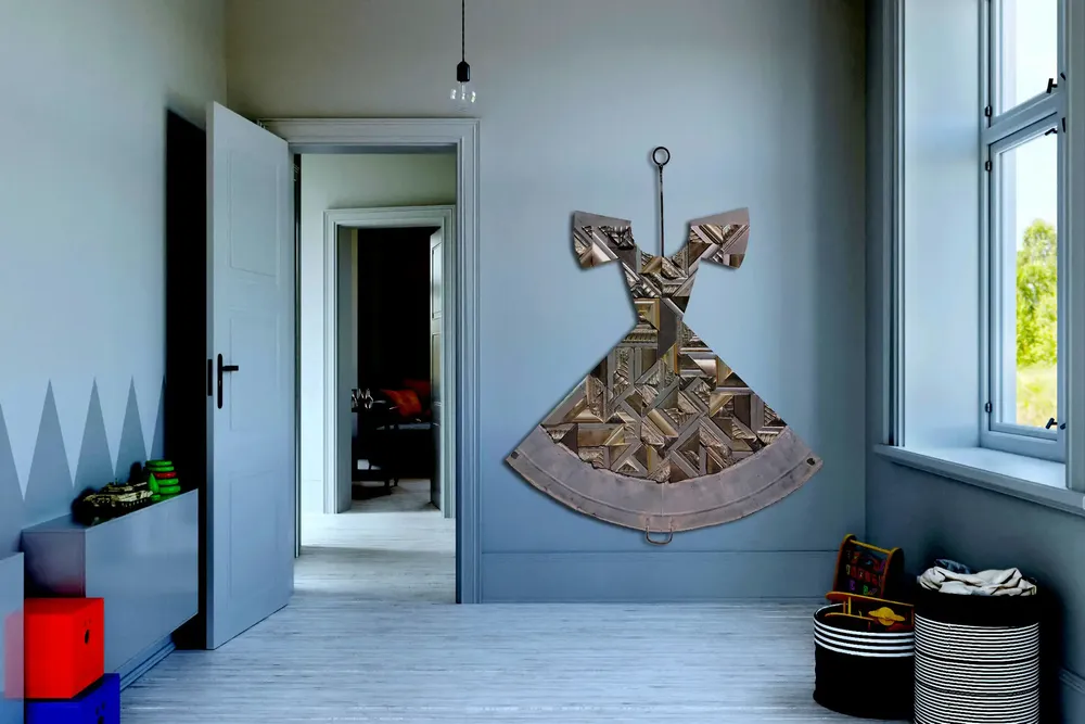 Artwork titled "Vestido de balde" made with iron, zinc, frames in the year 2023 by Juan Diego Miguel