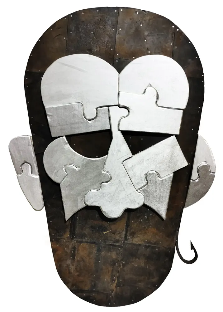 Artwork titled "Anzuelo" made with synthetic enamelled paint, plywood, iron, rubber in the year 2023 by Juan Diego Miguel