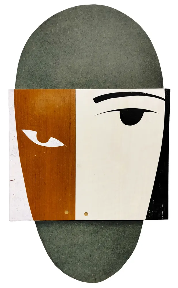 Artwork titled "Cabeza A" made with synthetic enamelled paint, laminate, mdf in the year 2023 by Juan Diego Miguel