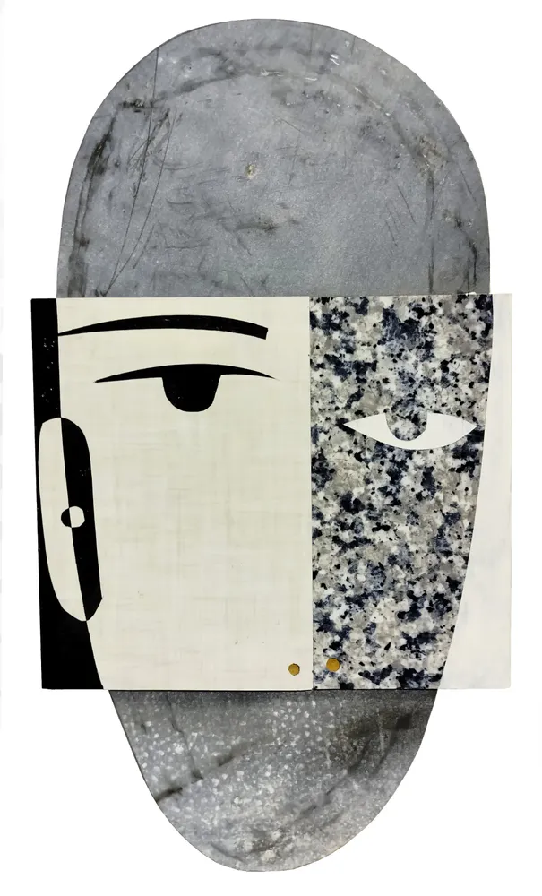 Artwork titled "Cabeza B" made with synthetic enamelled paint, laminate, zinc in the year 2023 by Juan Diego Miguel