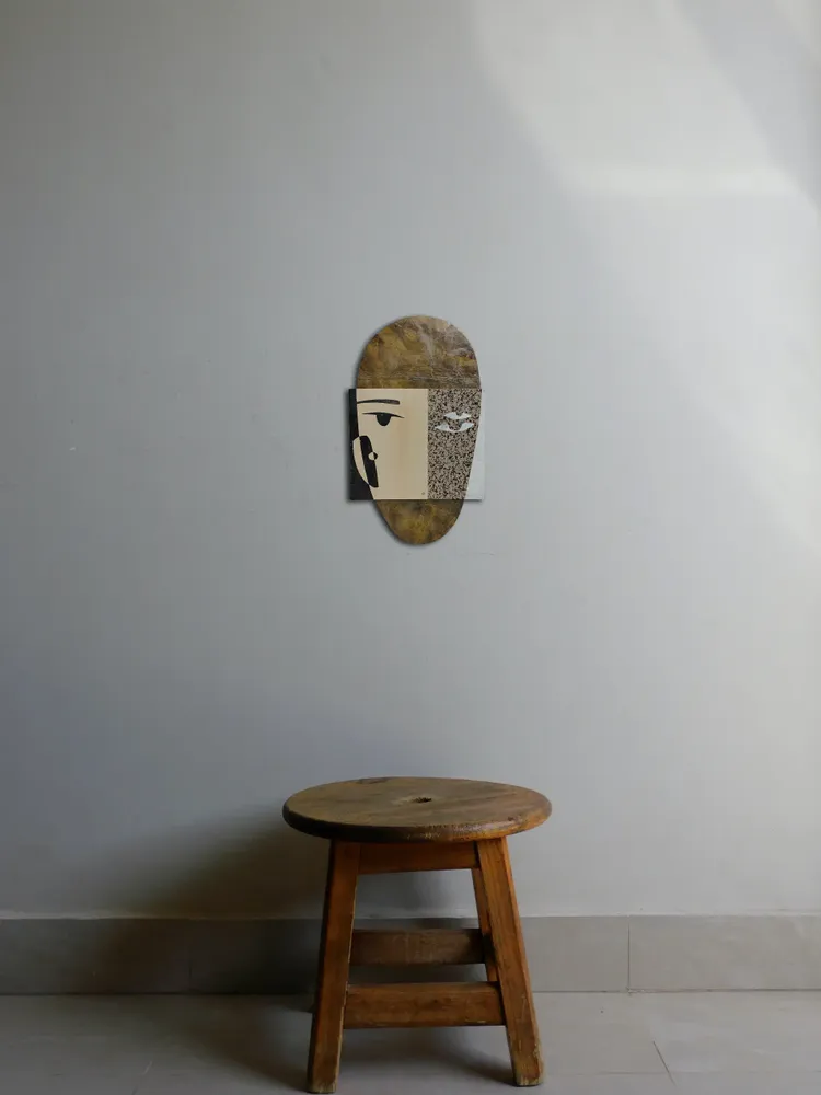 Artwork titled "Cabeza C" made with synthetic enamelled paint, laminate, brass in the year 2023 by Juan Diego Miguel