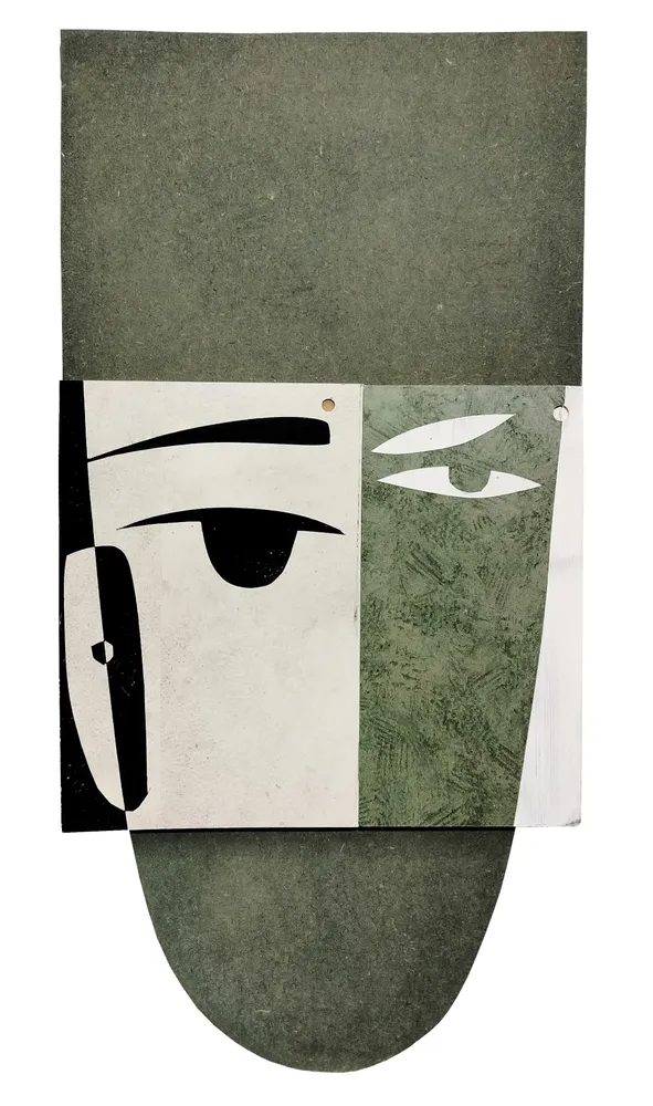 Artwork titled "Cabeza D" made with synthetic enamelled paint, laminate, mdf in the year 2023 by Juan Diego Miguel