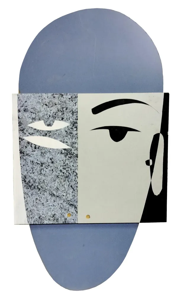 Artwork titled "Cabeza H" made with synthetic enamelled paint, laminate in the year 2023 by Juan Diego Miguel