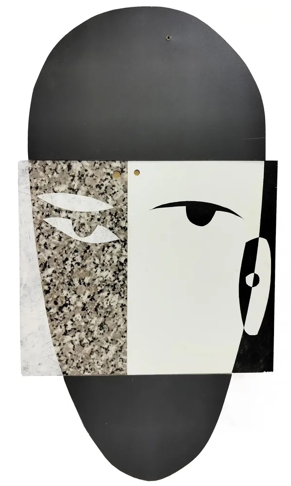 Artwork titled "Cabeza M" made with synthetic enamelled paint, laminate in the year 2023 by Juan Diego Miguel