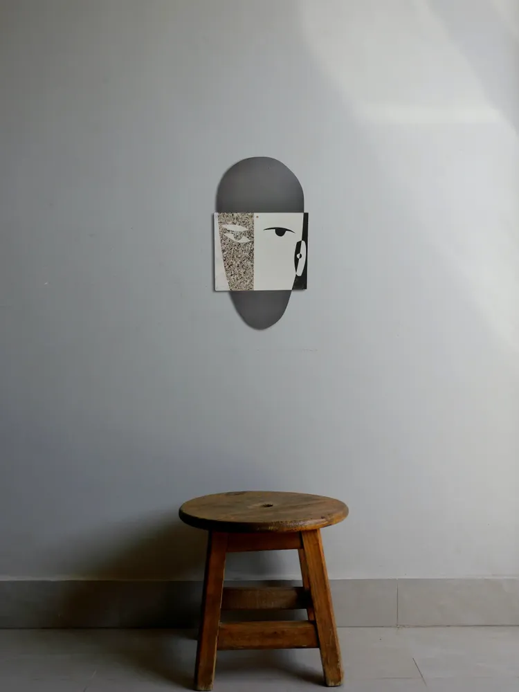 Artwork titled "Cabeza M" made with synthetic enamelled paint, laminate in the year 2023 by Juan Diego Miguel