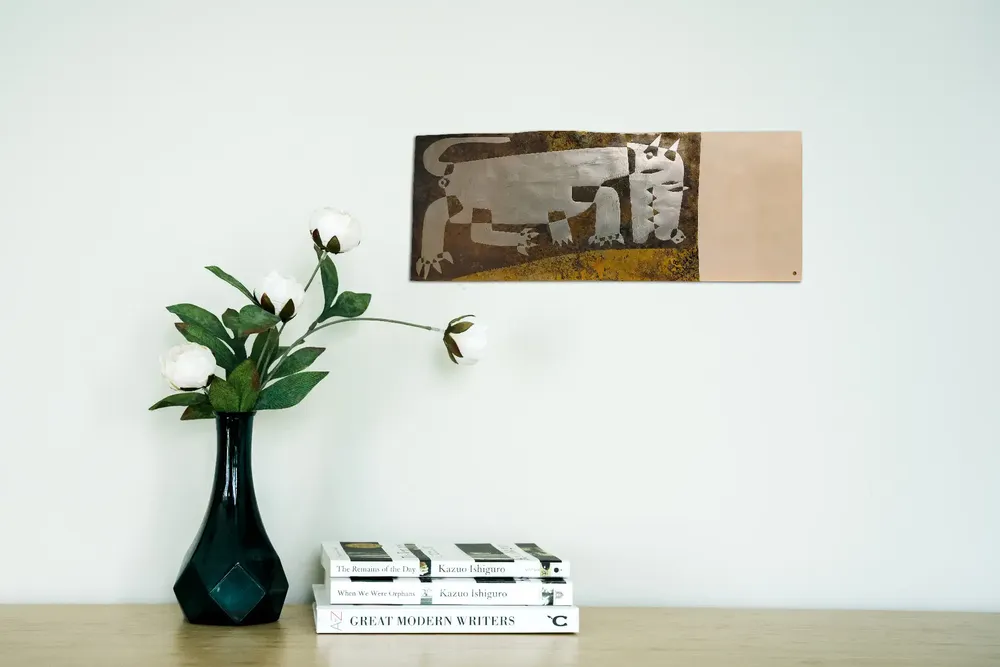 Artwork titled "Perro" made with synthetic enamelled paint, brass, laminate in the year 2023 by Juan Diego Miguel
