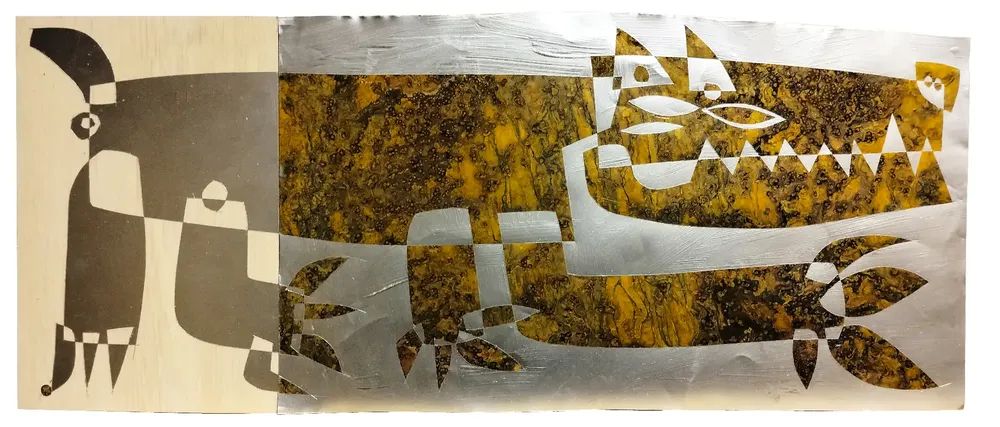 Artwork titled "Perro" made with synthetic enamelled paint, brass, laminate in the year 2023 by Juan Diego Miguel