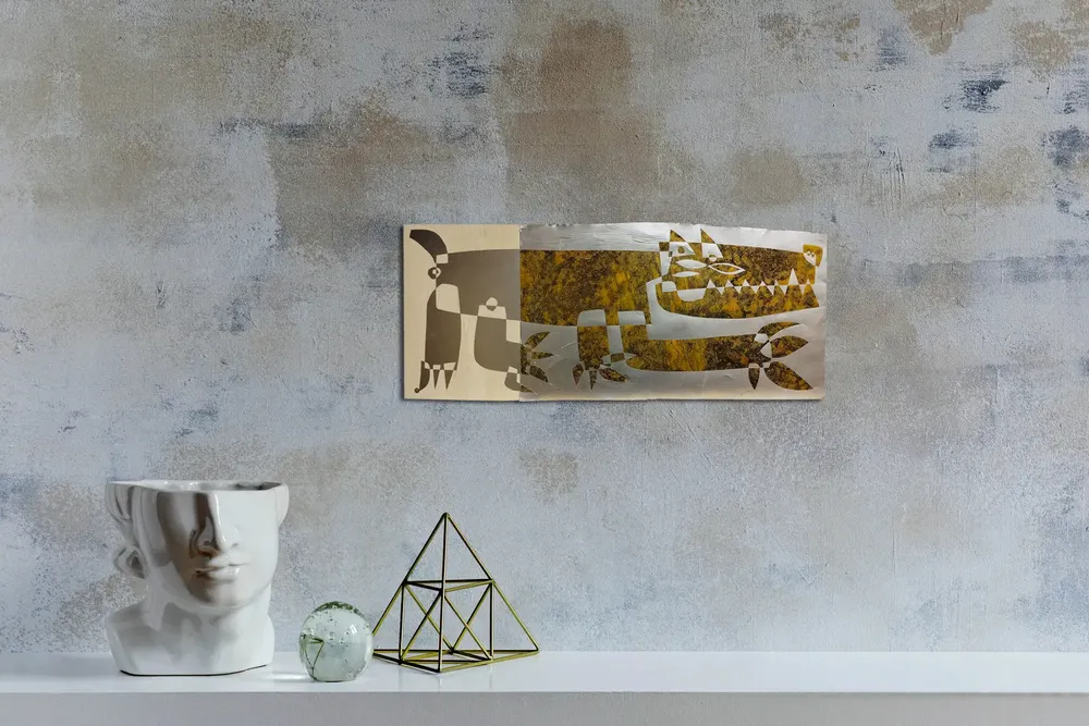 Artwork titled "Perro" made with synthetic enamelled paint, brass, laminate in the year 2023 by Juan Diego Miguel