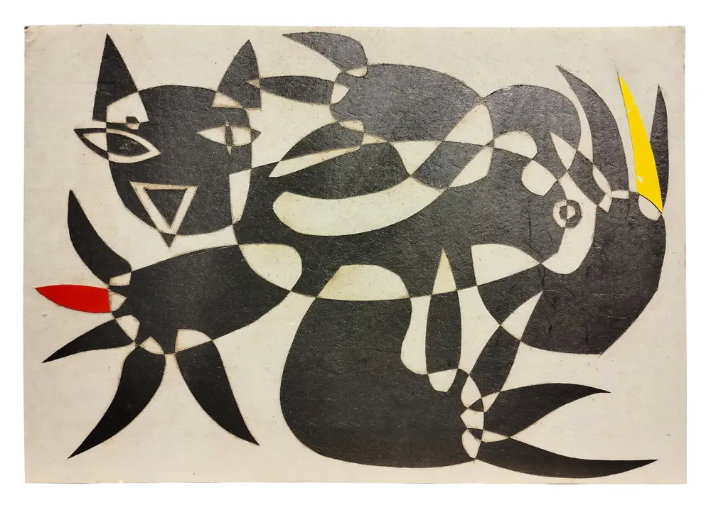 Artwork titled "Gato 1" made with graphite, laminate, cardboard in the year 2024 by Juan Diego Miguel