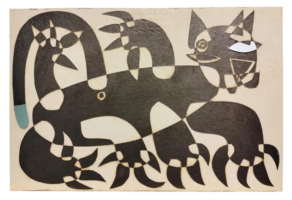 Artwork titled "Gato 2" made with graphite, laminate, cardboard in the year 2024 by Juan Diego Miguel