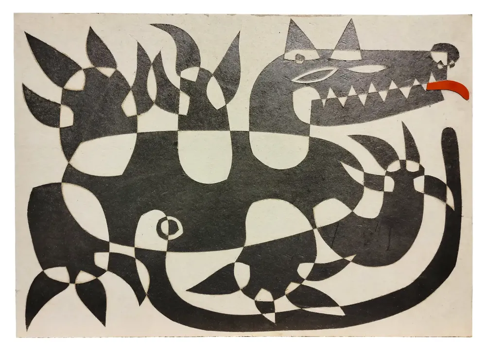 Artwork titled "Pulgoso 2" made with graphite, laminate, cardboard in the year 2024 by Juan Diego Miguel