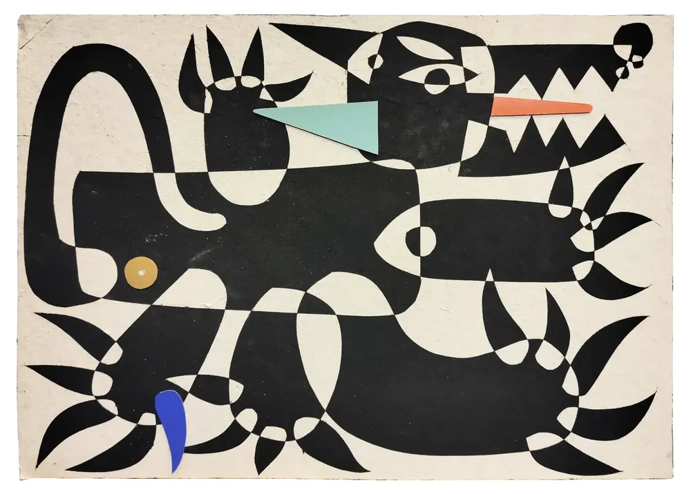 Artwork titled "Pulgoso 6" made with synthetic enamelled paint, laminate, cardboard in the year 2024 by Juan Diego Miguel