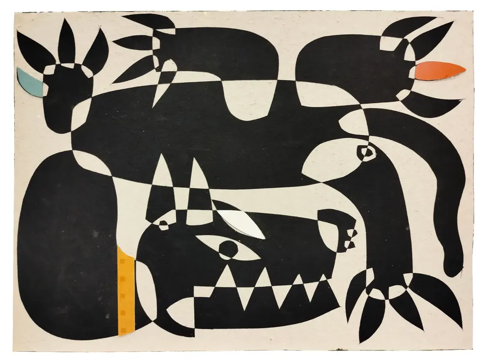 Artwork titled "pulgoso 8" made with synthetic enamelled paint, laminate, cardboard in the year 2024 by Juan Diego Miguel