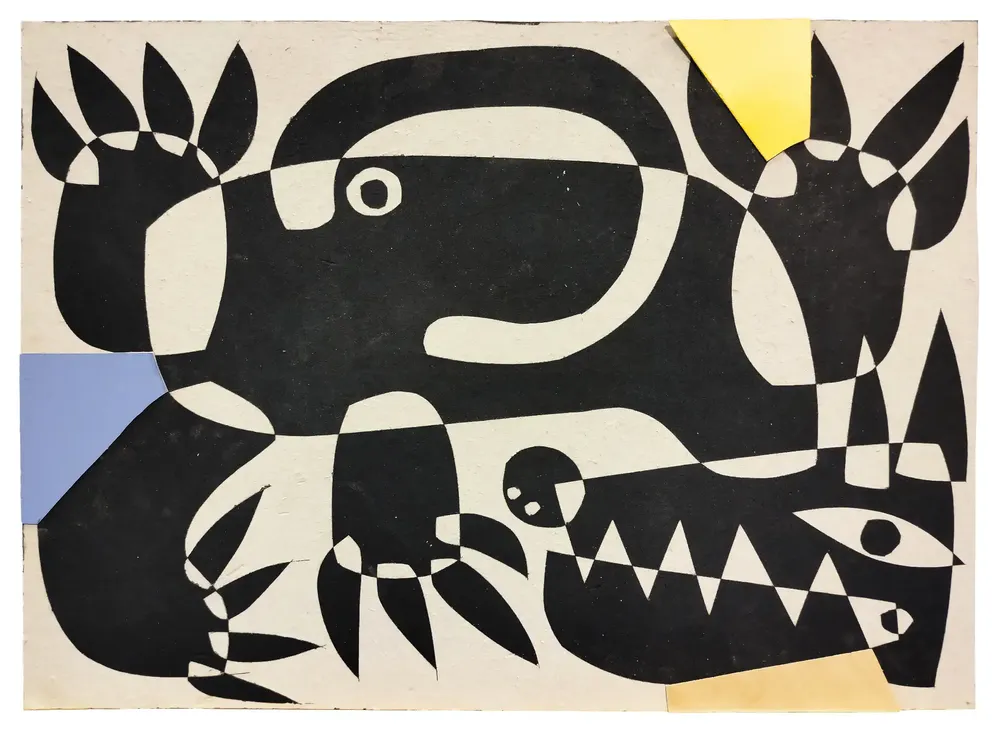 Artwork titled "Pulgoso 9" made with synthetic enamelled paint, laminate, cardboard in the year 2024 by Juan Diego Miguel