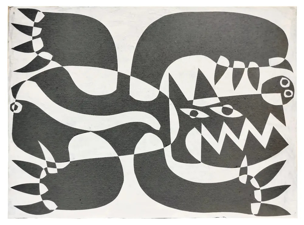 Artwork titled "Pulgoso 10" made with synthetic enamelled paint, cardboard in the year 2024 by Juan Diego Miguel