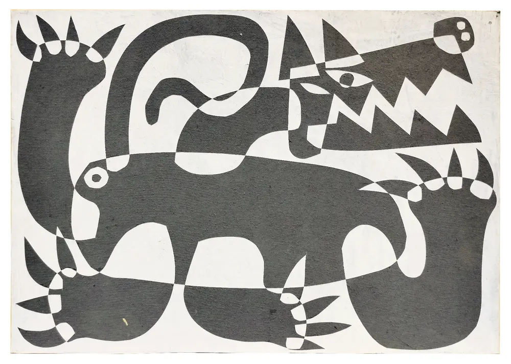 Artwork titled "Pulgoso 11" made with synthetic enamelled paint, cardboard in the year 2024 by Juan Diego Miguel
